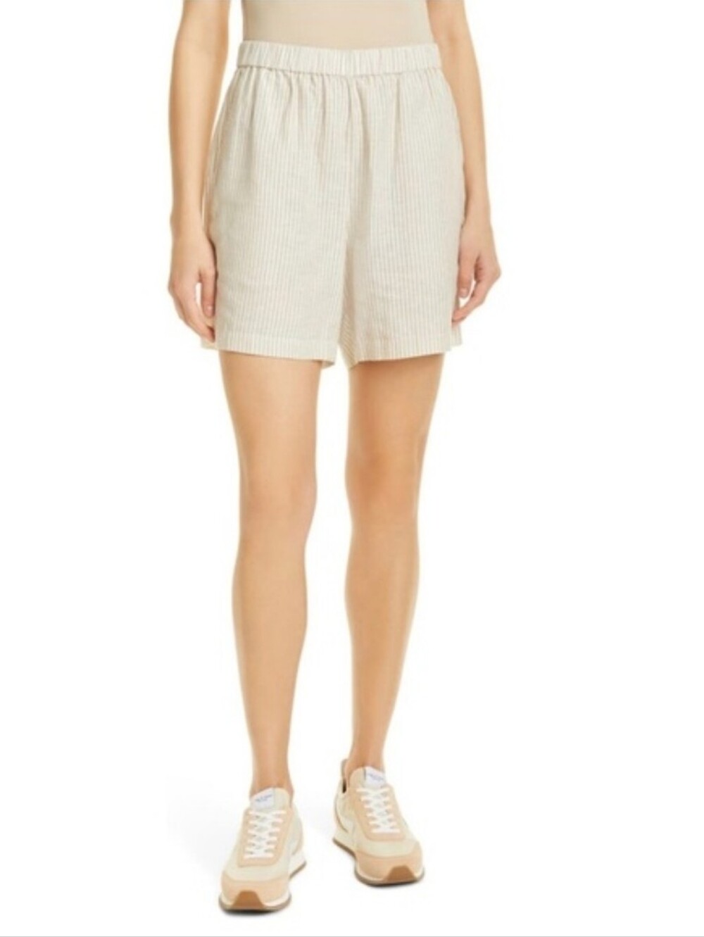 Rag & Bone Women's S  Beige & Tan Striped High-Waist Shorts With Pockets